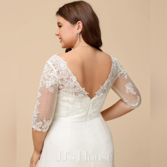 NEW! Size 24W A-line V-Neck Asymmetrical Lace Chiffon Wedding Dress 👰 - Picture 4 of 5